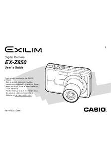 Casio Exilim EX Z 850 manual. Camera Instructions.